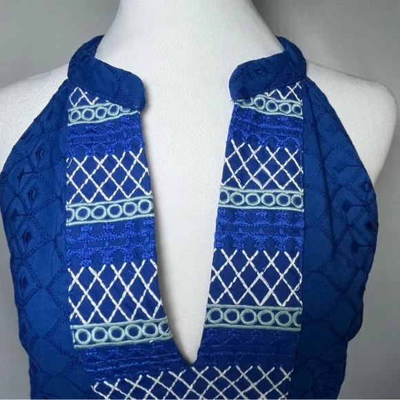 Cabana Life Embroidered Eyelet Halter Dress Blue Size Small Beach‎ Resort Vacay - Picture 5 of 9